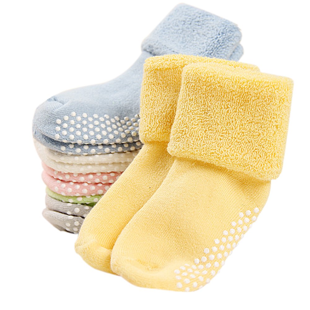 VWUBaby Toddler Kids Ankle Crew Socks with Grips Unisex Warm Thick Cotton Winter Socks 0-10T 6/8 Pack