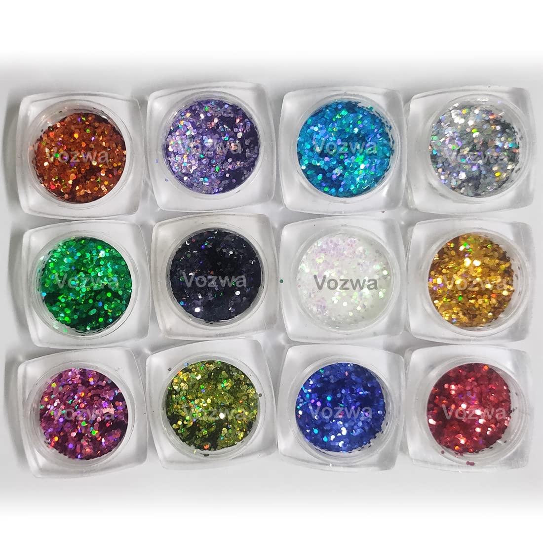 VOZWA 12 Color Holographic Glossy Eyeshadow Glitter (Multicolor)