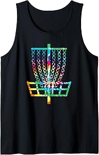 Retro Disc Golf Basket Hippie Rainbow Tie Dye Disc Golfer Tank Top