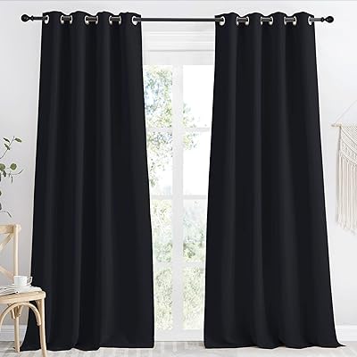 NICETOWN Halloween Black Blackout Long Curtain 96 inch Length, W55 x L96 Inch, 8 Grommets Top, 1 Piece, Thermal Insulated Modern Window Treatment Soundproof Drape Panel for Bedroom/Living Room