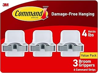 Command Broom and Mop Grippers, 3 Hangers and 6 Command Strips, Damage Free Hanging Wall Mount Broom and Mop Holder, House...