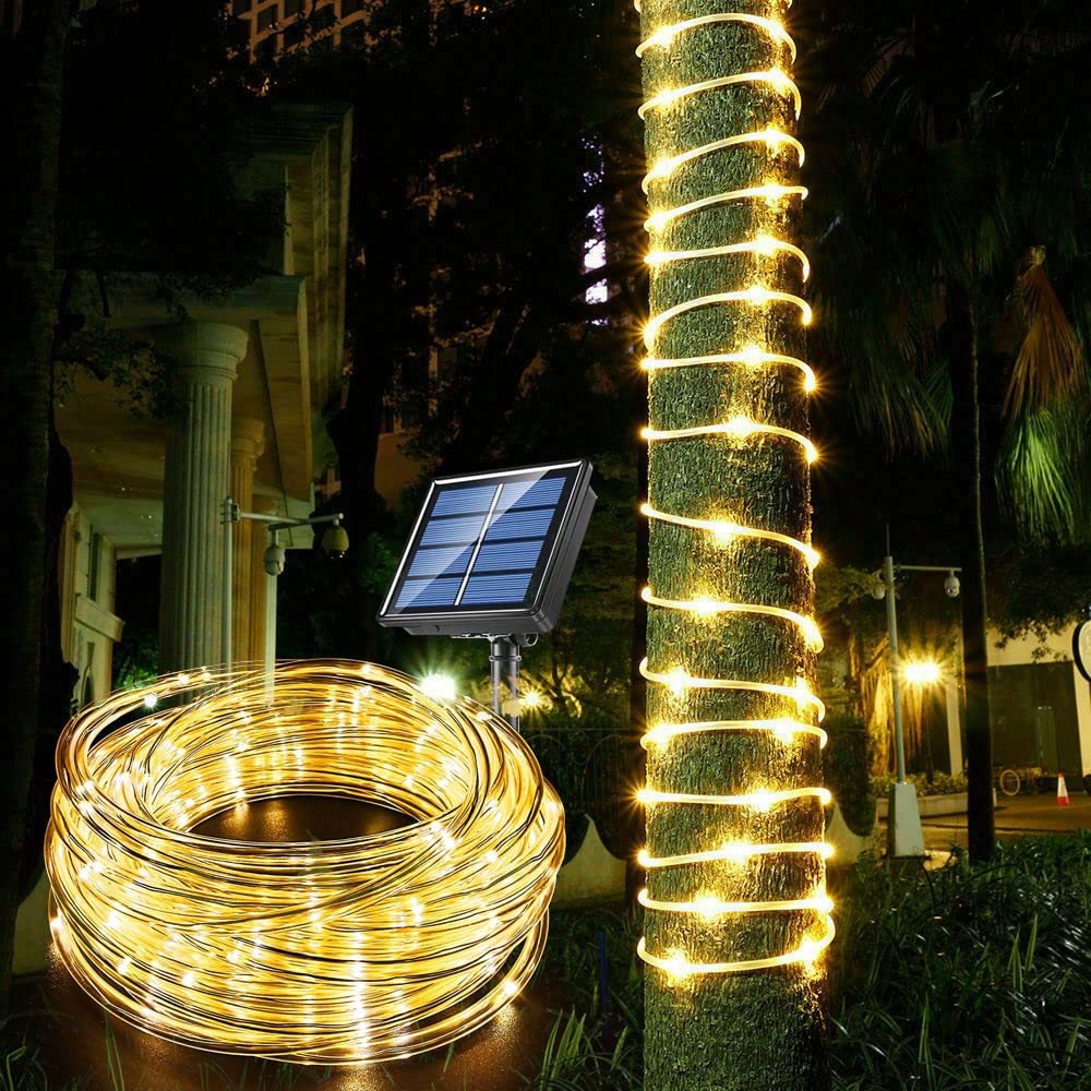 Solar Rope Light 33FT 100L IP65 Waterproof Outdoor LED Copper ...