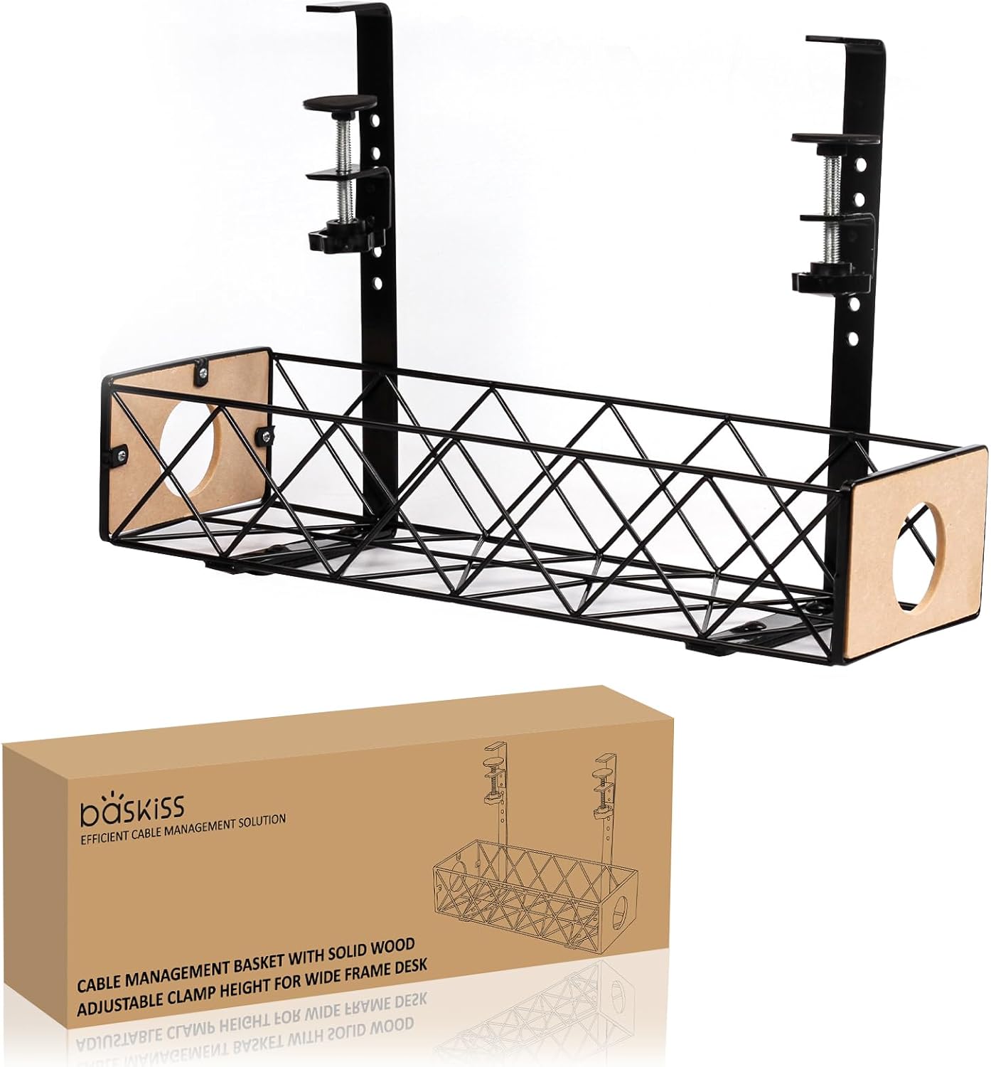 Amazon.com: Baskiss Under Desk Cable Management Basket No Drill, 15.8 ...