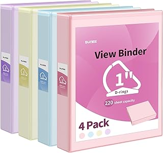 SUNEE 3 Ring Binder 1 Inch D Ring, Clear View Binder Three Ring PVC-Free (Fit 8.5x11 Inches) for School Binder or Office B...