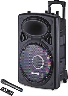 Geepas GMS8519 Rechargeable Trolley Bluetooth Speaker 40000W | 12" Woofer | with Wireless Microphones & LED Lights GMS8519...