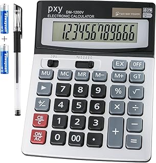 Desk Calculator 12 Digit Extra Large LCD Display, Touch Comfortable with Big Buttons, PXY Two Way Power Battery and Solar ...