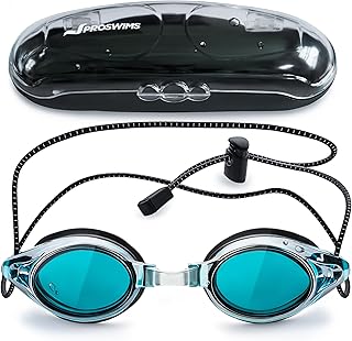 Proswims Anti-Fog Racing Swimming Goggles with Bungee Strap, Hard Case and Bonus Swim Goggles Microfiber Cleaning Cloth