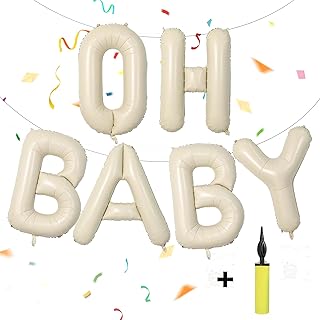 TangTuan 40 Inch Oh Baby Balloon, Boho Baby Shower Decorations, Large Oh Baby Sign for Backdrop, Cream White Balloons Bann...