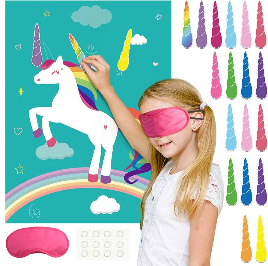 Amazon.com: FEPITO Pin The Horn on The Unicorn Birthday Party Game ...