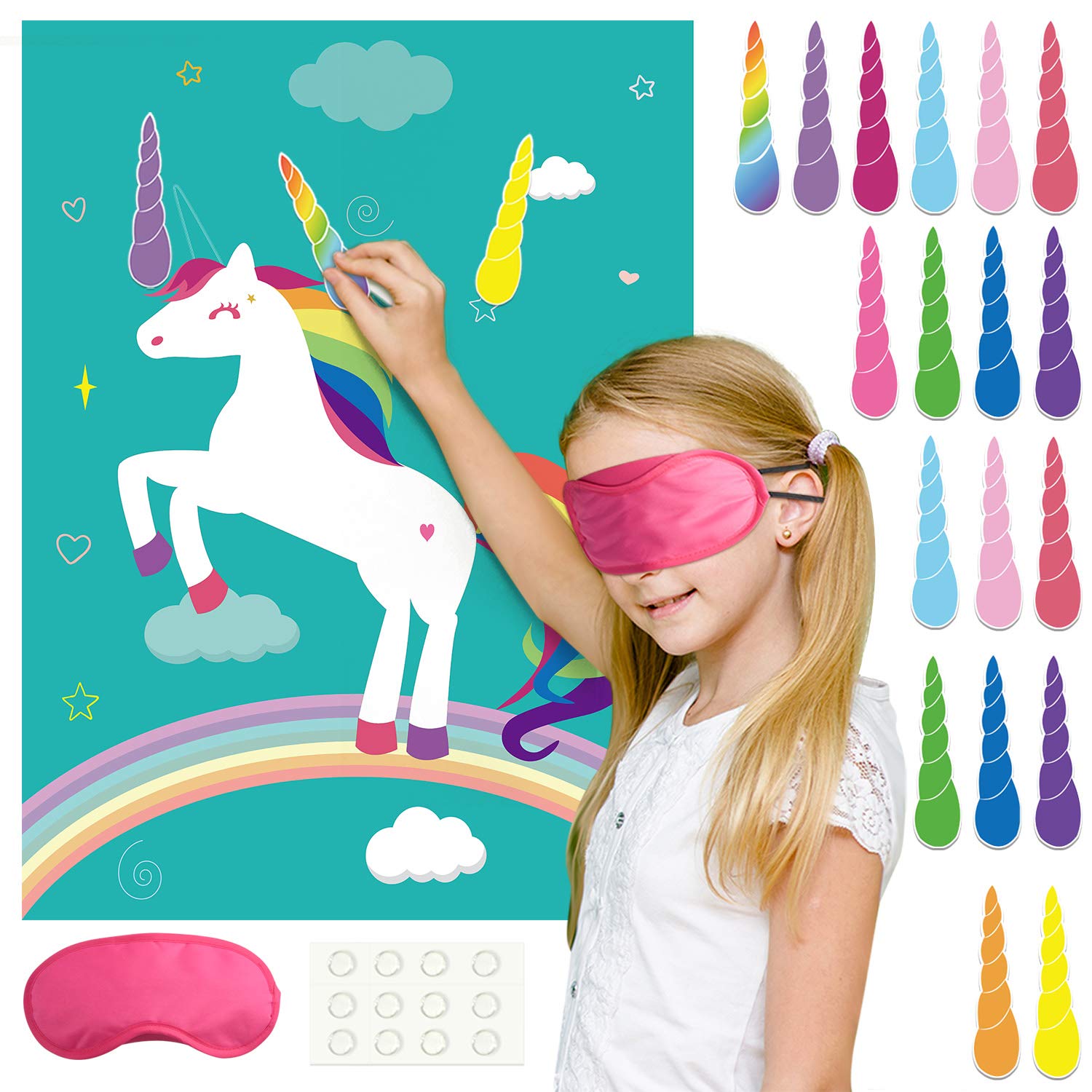 Amazon.com: FEPITO Pin The Horn on The Unicorn Birthday Party Game ...