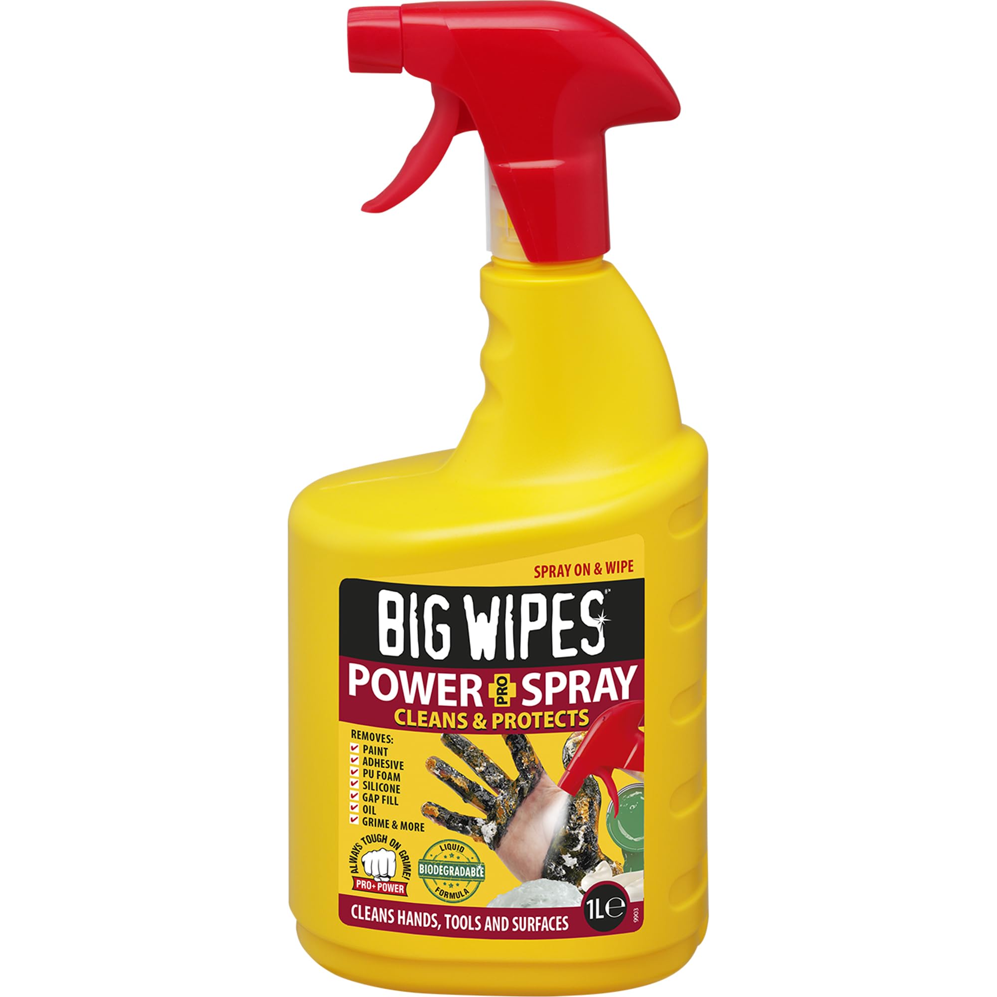 Big Wipes Power Spray 1L, Fast-Acting Specialist Cleaning Spray for Surfaces, Tools & Hands. Biodegradable, Ideal for Larger Surface Areas, 4 Bio-based Power Solvents, Skin Kind, Fresh Fragrance