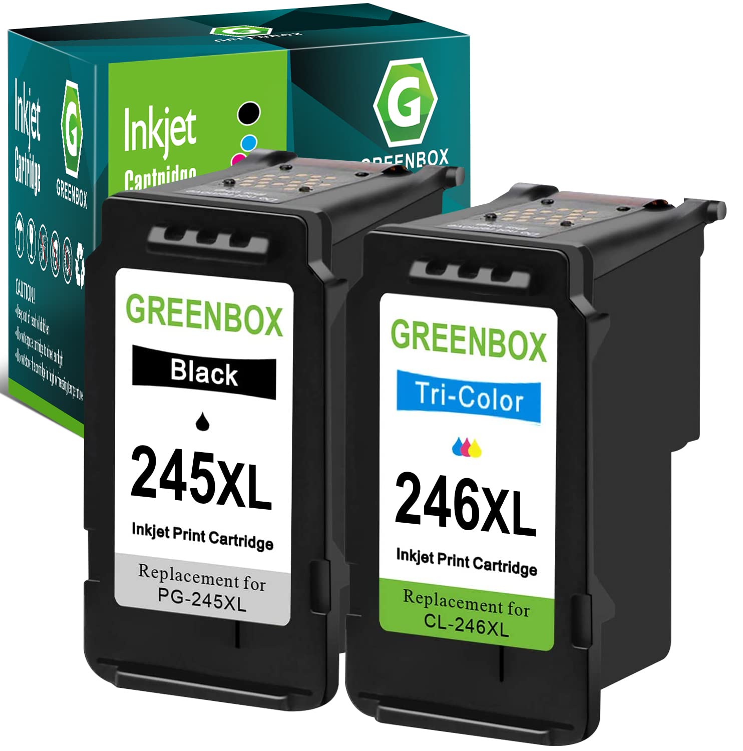 GREENBOXRemanufactured Ink Cartridges 245 and 246 Replacement for Canon PG-245XL CL-246XL PG-243 CL-244 for Canon PIXMA MX492 MX490 MG2920 MG2922 MG2420 IP2820 Printer (1 Black 1 Tri-Color)