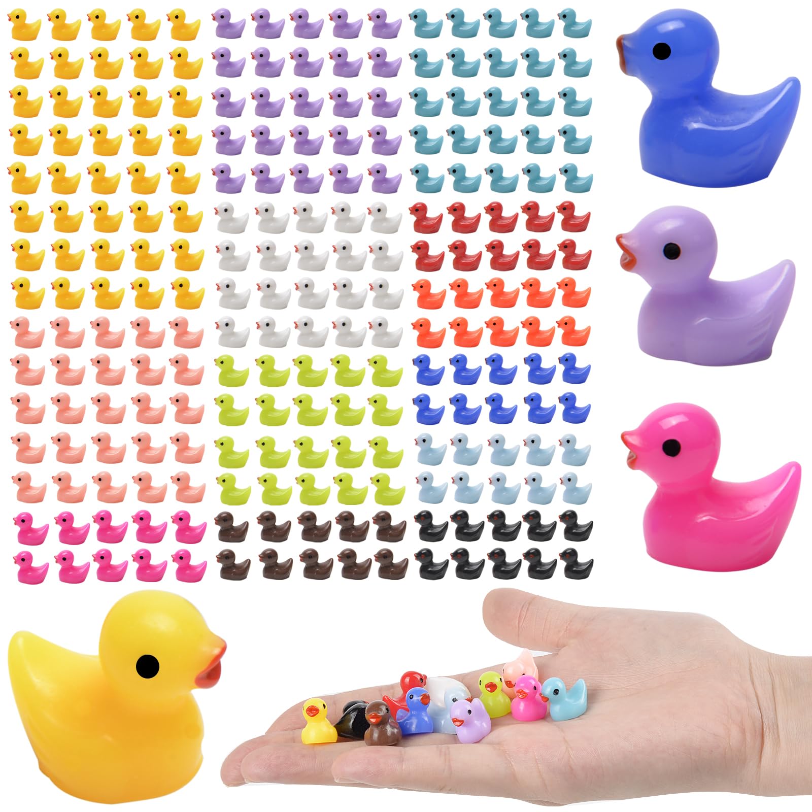 235 Pcs Mini Resin Ducks, Multicolor Tiny Duck Bulk for Miniature Dollhouse Fairy Garden Landscape Aquarium Potted Decoration - Birthday Party Favors DIY Craft Charms Accessories in 12 Colors