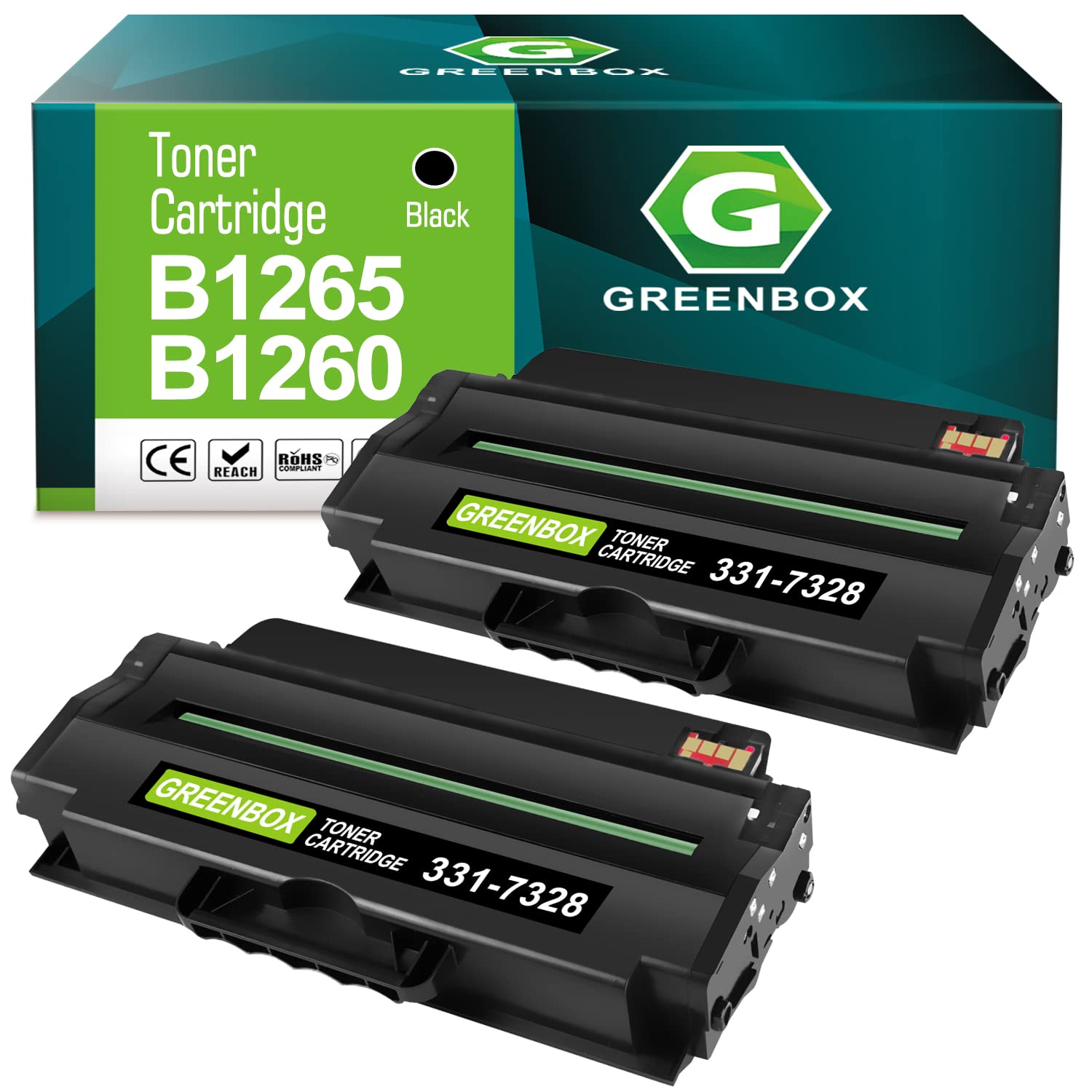 GREENBOX Compatible Toner Cartridge Replacement for Dell 1260 Dell 331-7328 for Dell B1260dn B1260 B1265dn B1265dnf B1265dfw Printer (2,500 Pages, Black 2-Pack)