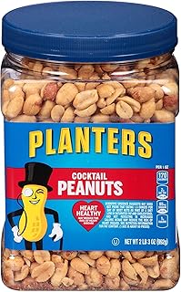 PLANTERS Salted Cocktail Peanuts, Party Snack, Plant-Based Protein, After School Snack, Roasted in Peanut Oil, Salted Nut...