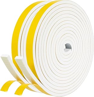 fowong Weather Stripping Door Seal White 1/2 in X 1/4 in Adhesive Door Seal Strip for Window Frame, Soundproof Foam Tape R...