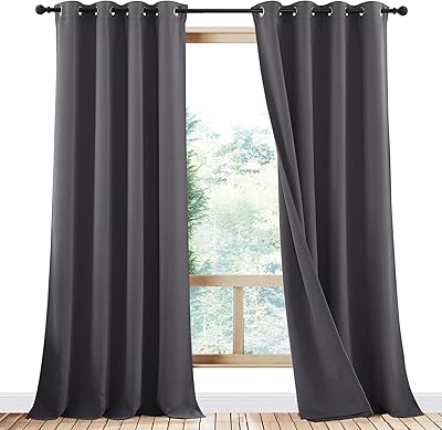 NICETOWN Grey Blcakout Curtains Total Shade Draperies, Heavy-Duty Full Light Shading Drapes with Same Color Liner Backing for Large Window（Gray, Package of 2 Panels, 52 inches Wide x 95 inches Long