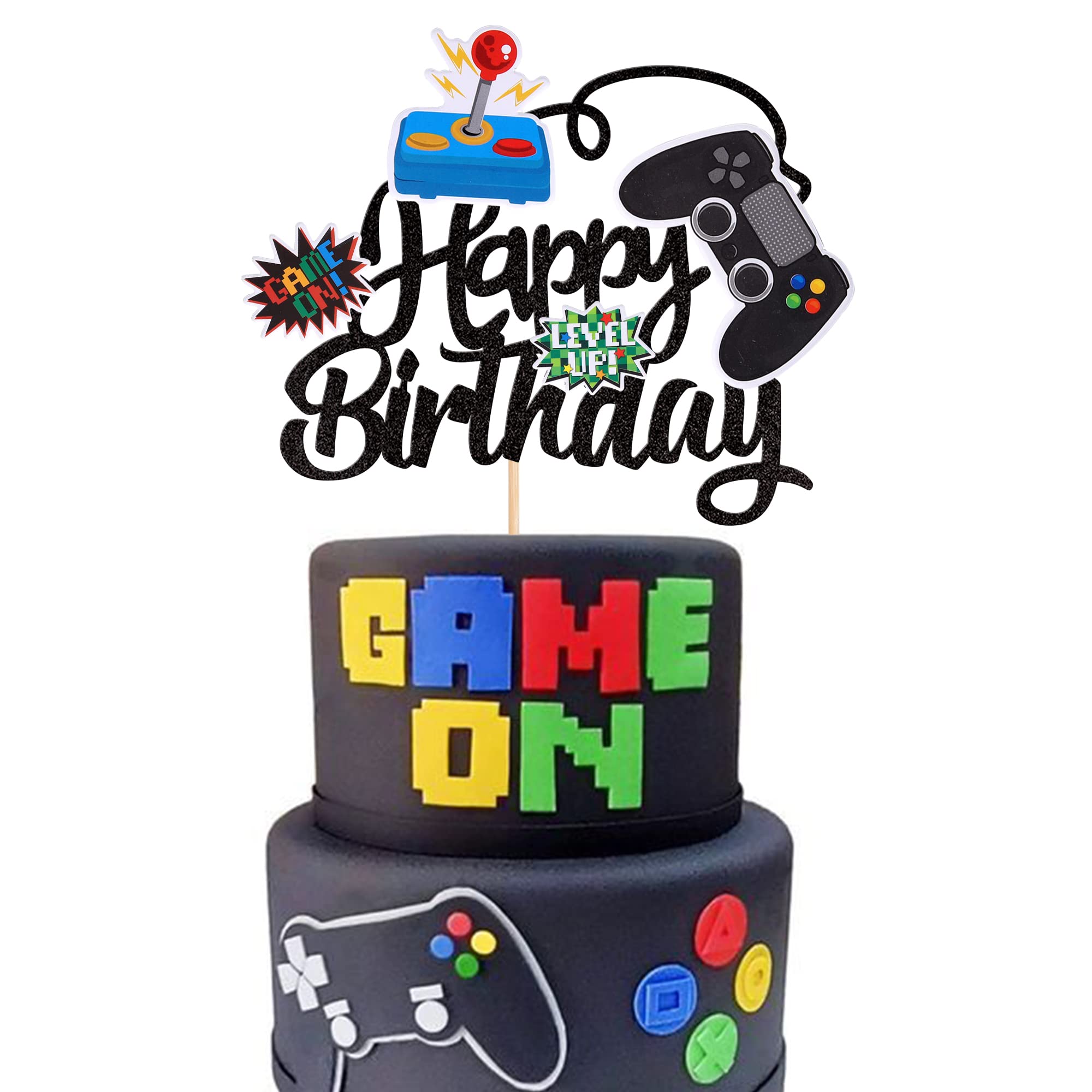 Amazon.com: 1 PCS Video Game Happy Birthday Cake Topper Glitter ...