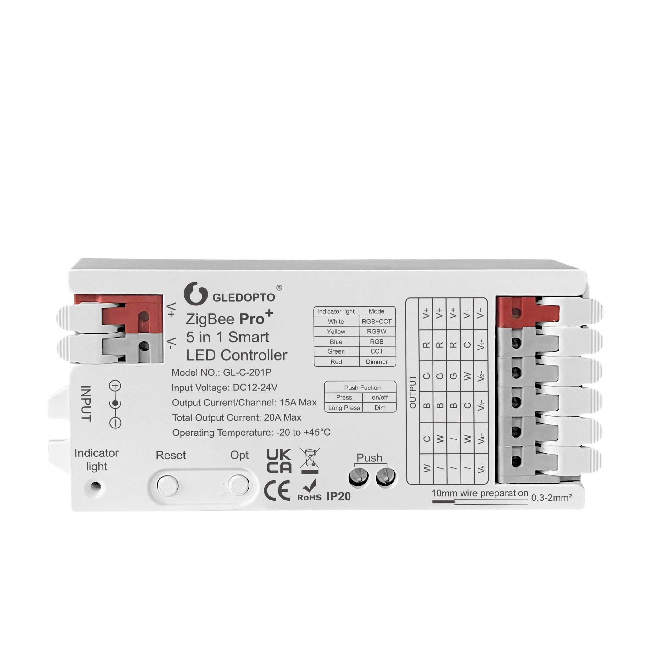 ZigBee 3.0 Pro+ 5 in 1 LED Strip Controller 20A Max RGBCCT/RGBW/RGB/CCT/Dimmer Alexa Homey Tuya Smart APP Voice Control, GL-C-201P, White