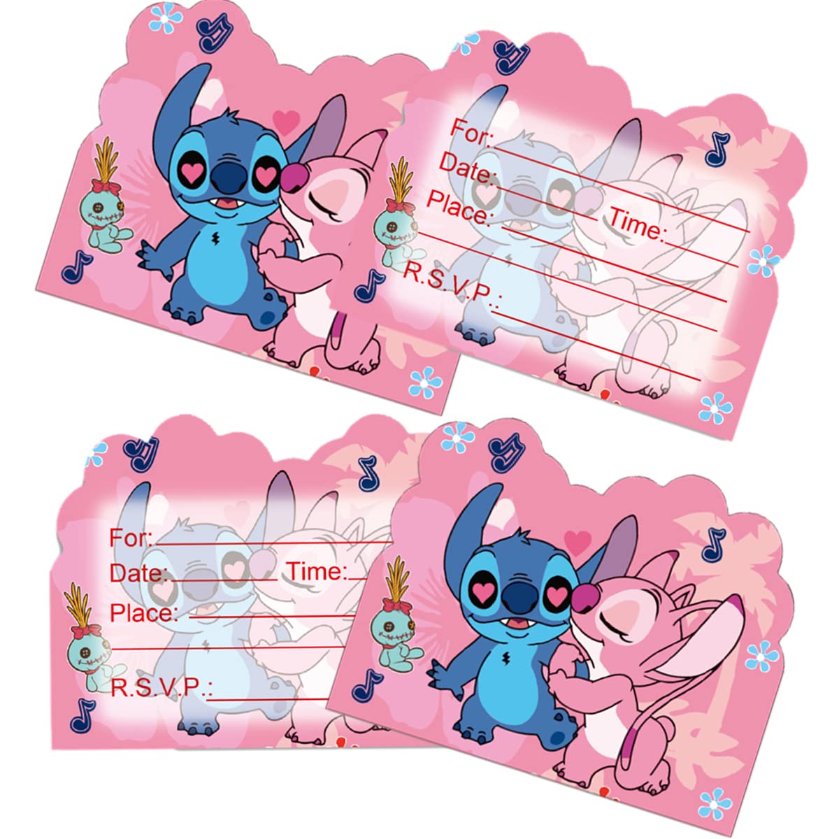 Buy 20Pcs Pink Lilo and Stitch Birthday Party Invitation Cards,Girl ...