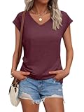 Womens V Neck Cap Sleeve Tshirts Casual Tops Cute T Shirts Summer Clothes Vintage Basics Tee