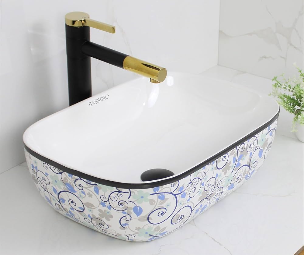 BASSINO White Wash Basin Countertop, Tabletop Ceramic Bathroom ...