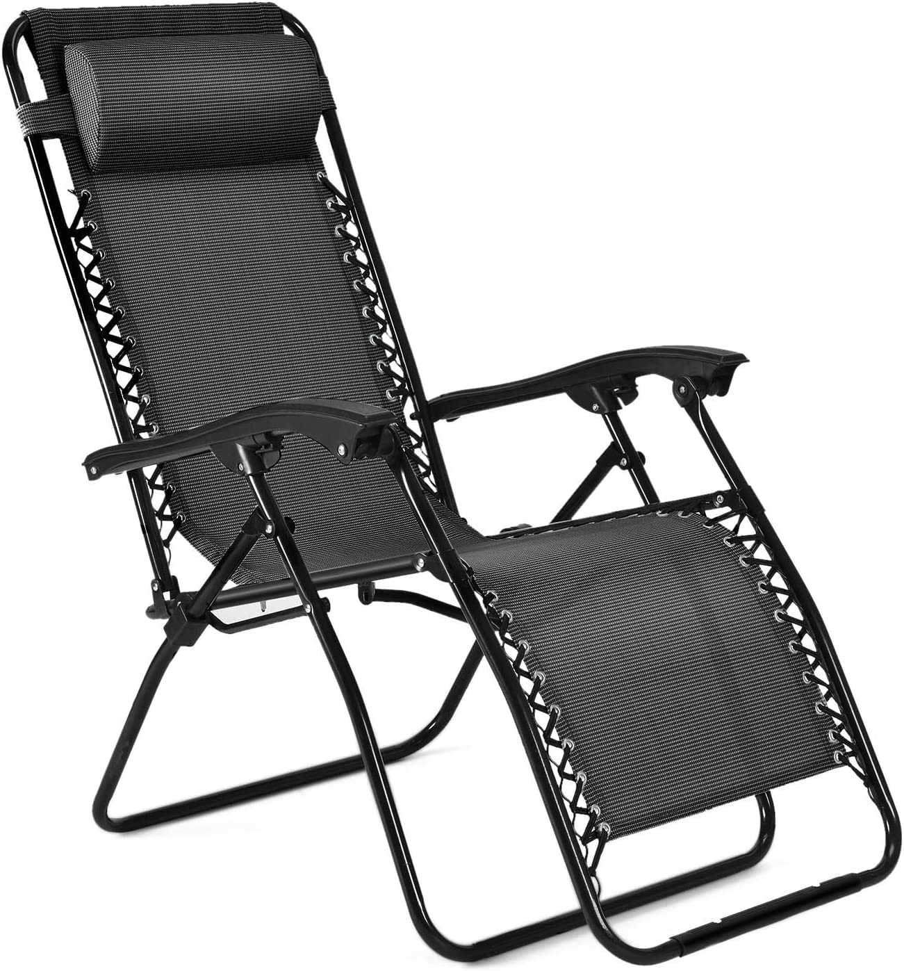 Zero Gravity Chair - Anti Gravity Outdoor Lounge Patio Folding Reclining Chair and Textilene Seat with Footrest & Adjustable Pillow for Yard, Beach, Camping, Garden, Pool, Lawn Deck (Black)