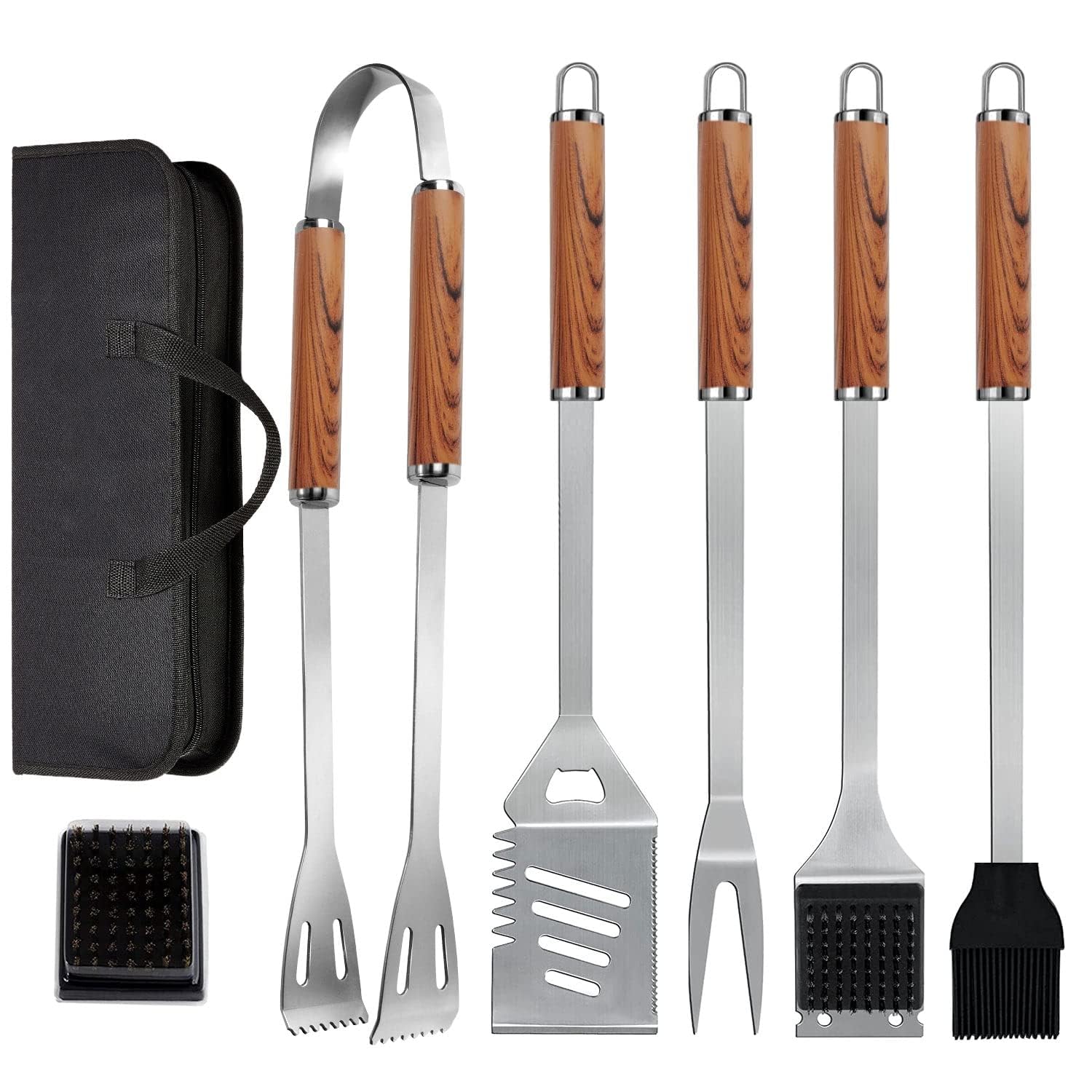 KALAHOL 7-in-1 BBQ Tools Set Extra Thick Stainless Steel Grill Tool Set with Storage Bag, Premium Complete Outdoor BBQ Utensils Set Professional Barbecue Accessories BBQ Kit for Men and Women Gift