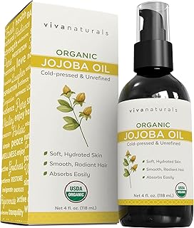 Viva Naturals Organic Jojoba Oil - Pure Cold-Pressed for Skin and Hair, USDA Certified Face Moisturizer, 4 fl. oz