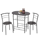 FDW 3-Piece Round Table and Chair Set for Kitchen Dining Room Bar Breakfast&comma;Compact Space Metal Frame&comma;Wine Rack