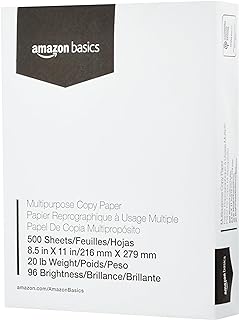 Amazon Basics Multipurpose Copy Printer Paper, 20 Pound, White, 96 Brightness, 8.5 x 11 Inch, 1 Ream , 500 Sheets Total