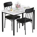 AWQM 3 Piece Dining Table Set&comma; Small Industrial Kitchen Table and 2 Chairs&comma; Kitchen Breakfast Dining Table Set&comma; Breakfast Table Set for Dining Room&comma; Living Room&comma; Apartment&comma; Small Space&comma; White Black