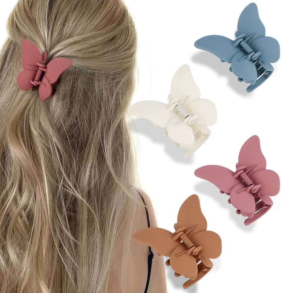 Butterfly Hair Accessories - Matte Claw Clips for Women and Girls, 4Pcs 2.6" Hair Clamps and Jaw Clips for Thin to Medium Hair