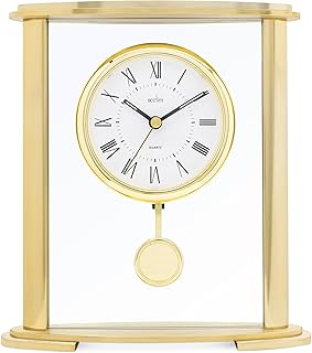 Acctim Welwyn Pendulum Mantel Clock Quartz Polished Metal & Glass Floating Effect Gold