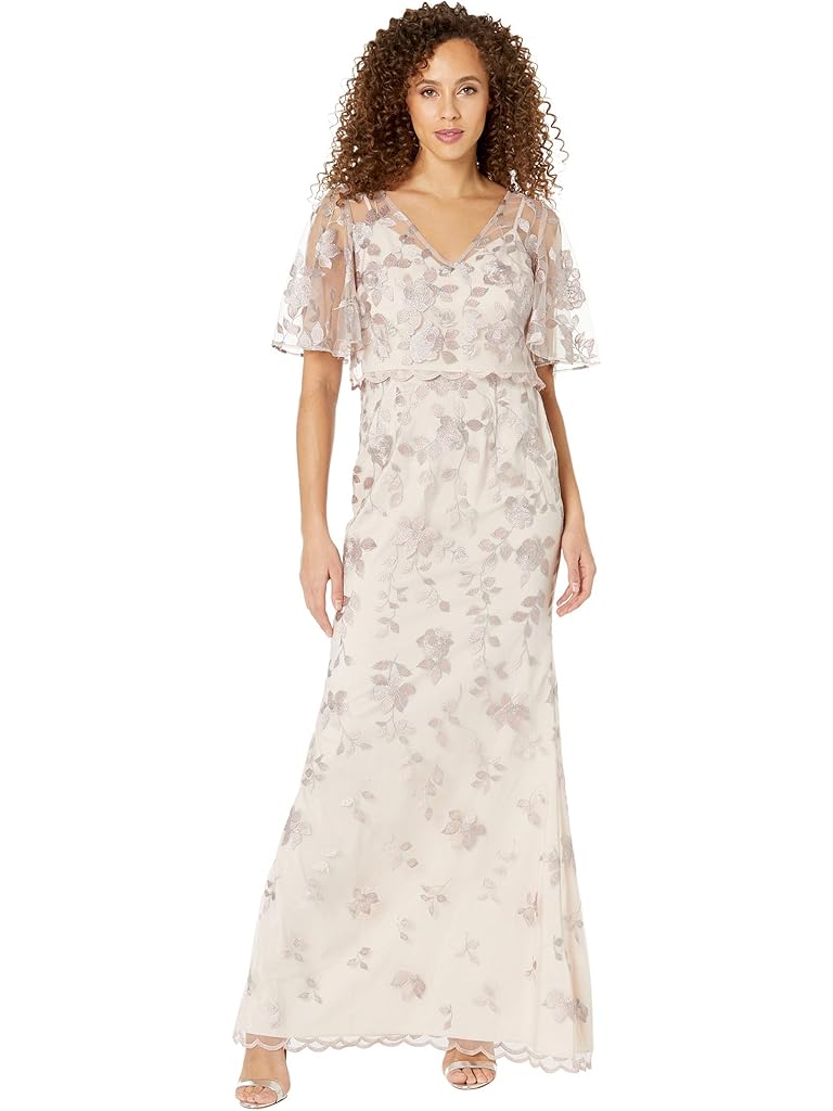 Adrianna Papell Floral Embroidered Mermaid Mob Gown