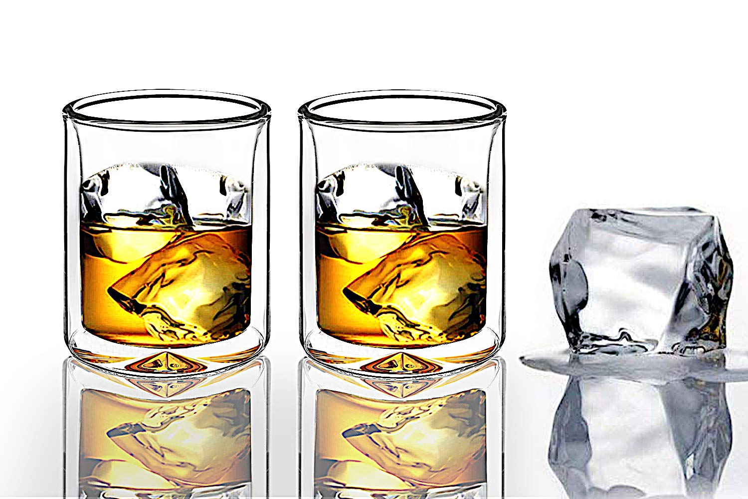 Sun's Tea Strong Double Wall Insulated Old-fashioned Whiskey Glasses | Classic Scotch Whiskey Glasses | Bourbon Rocks Glasses (9 Ounce /265ml, Set of 2) -- Manhattan Style