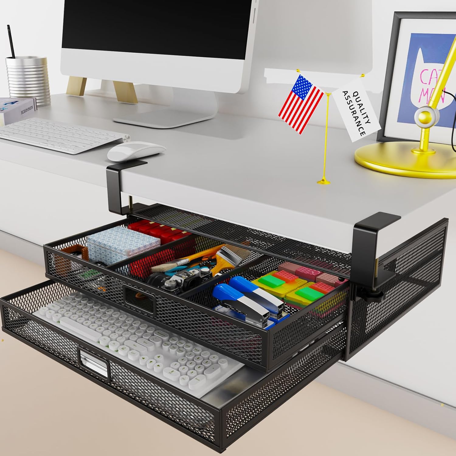 Amazon.com: SEYHAKI Under Desk Drawer Organizer No Drilling Under Desk ...