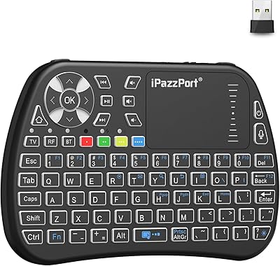 iPazzPort Bluetooth Mini Keyboard with Touchpad, 2.4G Mini Wireless Keyboard and Mouse with IR Learning Support,RGB Backlit, Rechargeable for PC, Smart TV, Laptop, Android TV Box Type-C