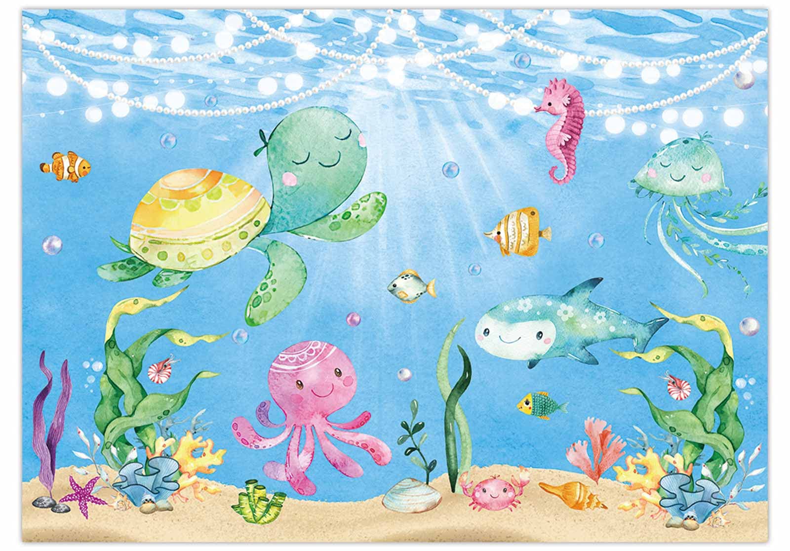  : Funnytree 7x5FT Under The Sea Baby Shower Backdrop Summer Ocean  Theme Boy Birthday Party Background Cute Turtle Starfish Decoration Event  Photography Banner Supplies Photo Booth Props : Electronics