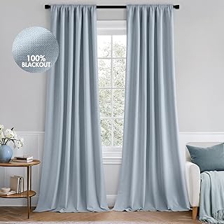 MIULEE 100% Blackout Curtains 120 Inch Long 2 Panels Set for Bedroom, Thick Faux Linen Black Out Curtain Room Darkening Ba...