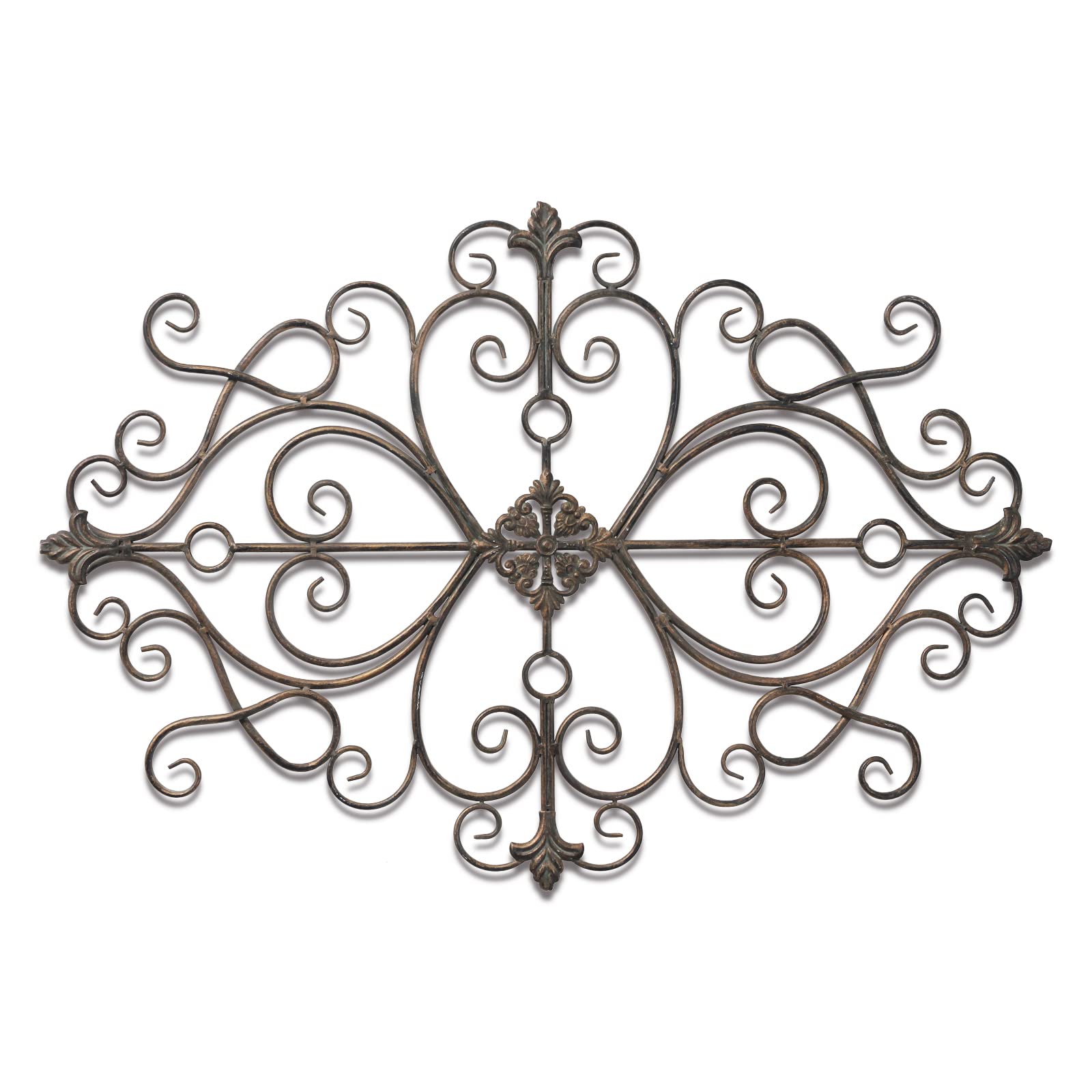 Photo 1 of Rustic Metal Scroll Wrought Iron Wall Decor 36" x 24", Hanging Distressed Finish Traditional Large Art Wall Decor for Living Room, Antique Vintage Outdoor Metal Wall Decor for Bedroom Fireplace Style 1