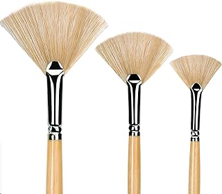 Oil Acrylic Paint Brushes Artist Fan Paint Brush Set Natural Bristle Long Handle Painting Brush. (3Pcs)