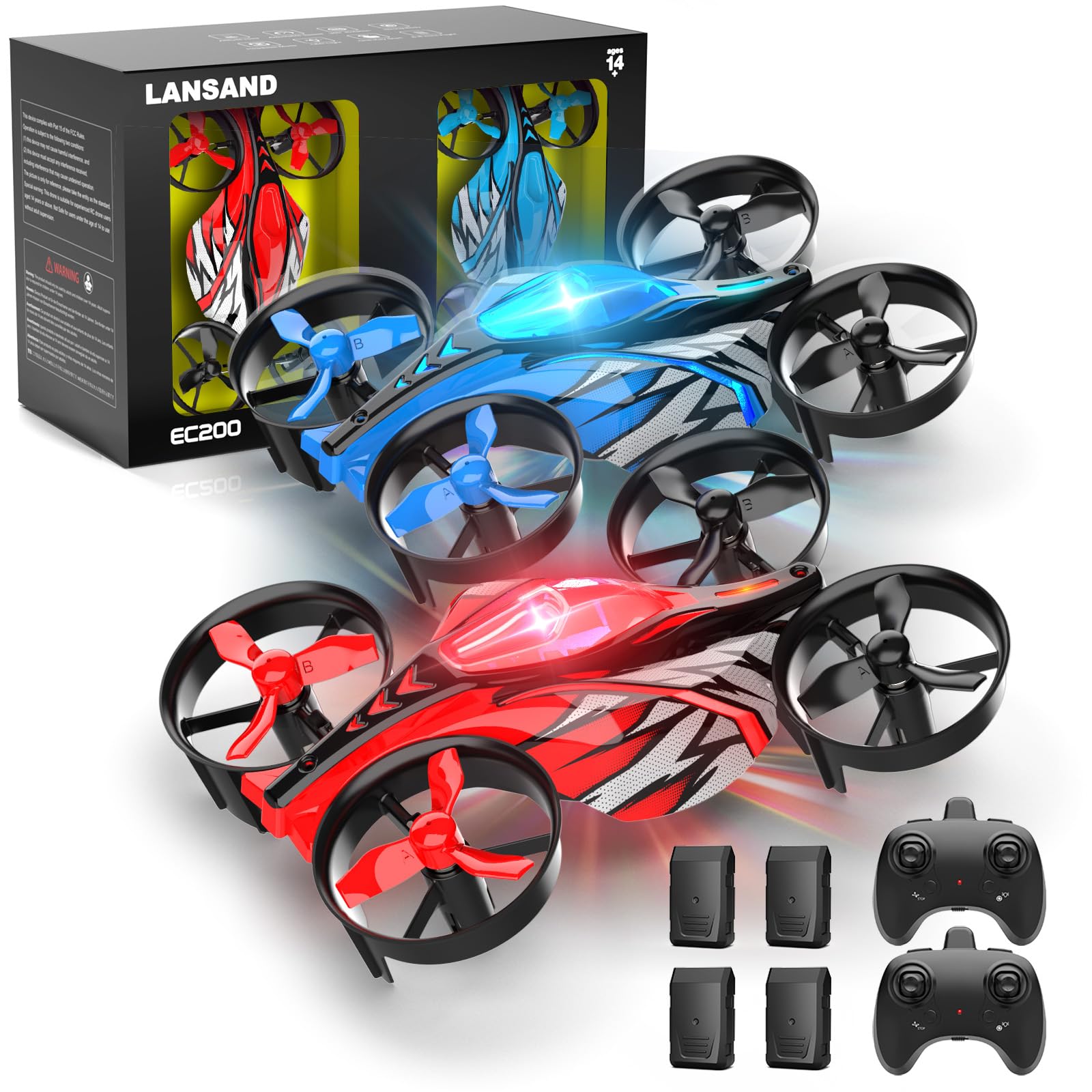 2Pack Mini Drones for Kids,Beginners,Adults, Small RC Drone Quadcopter with 2-In-1 Race and Fly Mode,LED Light,Altitude Hold,3D Flip,4 Batteries,Stress Relief for Adult,Toy Gift for Boys Girls