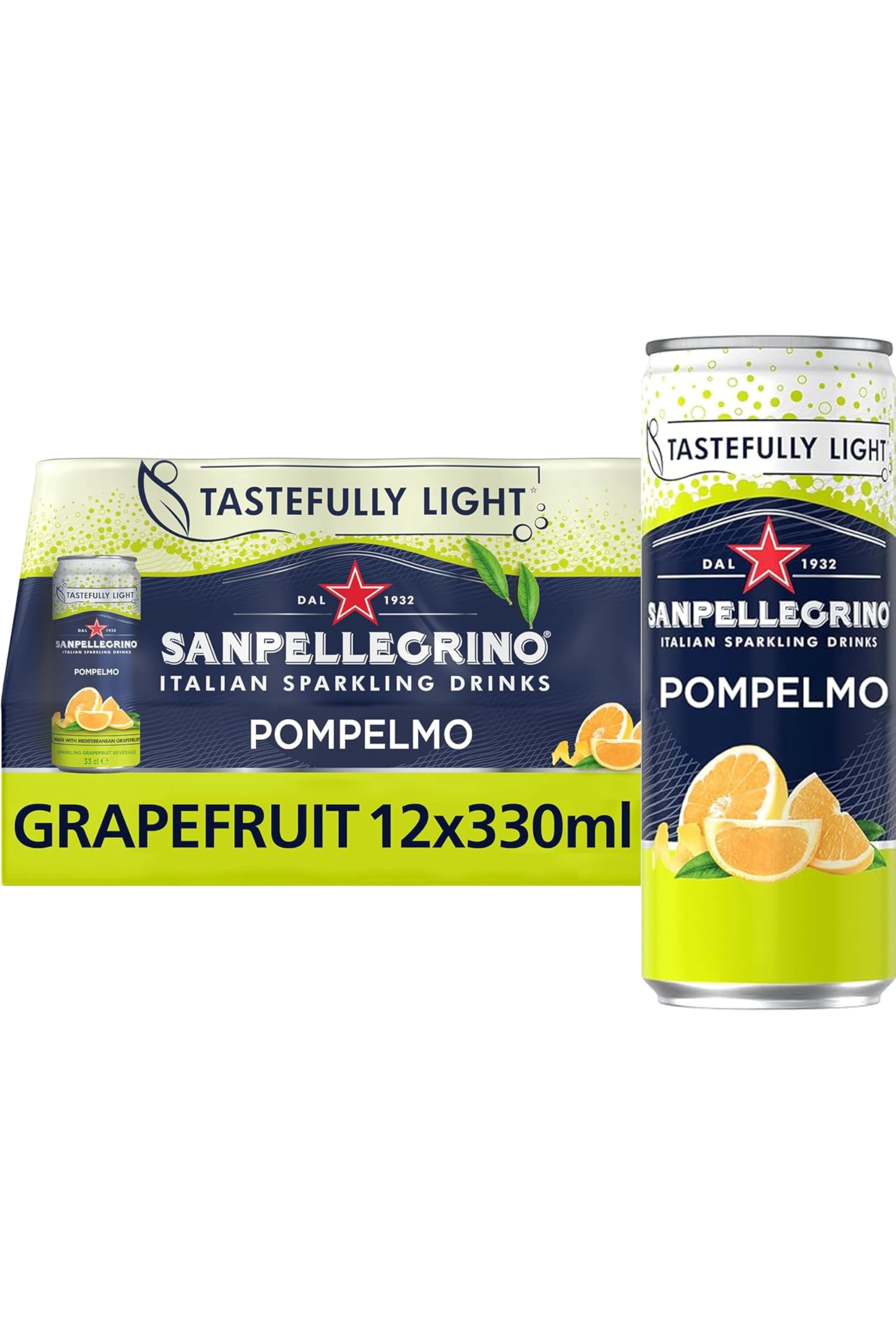 San PellegrinoItalian Sparkling Drinks Tastefully Light Sparkling Grapefruit Canned Soft Drink 12 x 330ml | 70 kCals per Can