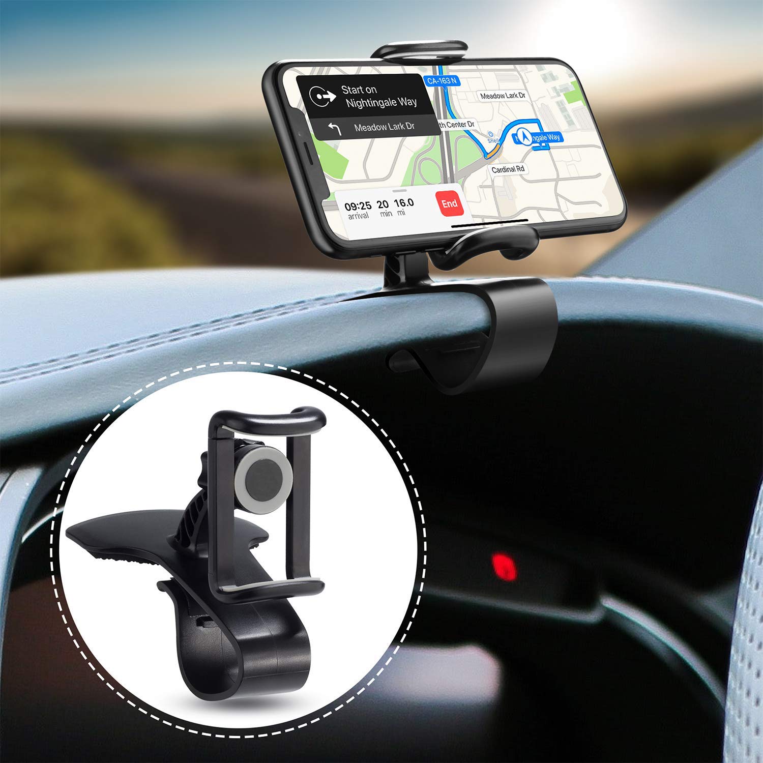 Car Phone Holder,ShowTop 360-Degree Rotation Cell Phone Holder Suitable for 4 to 6.5 inch Smartphones,Rotating Dashboard Clip Mount Stand