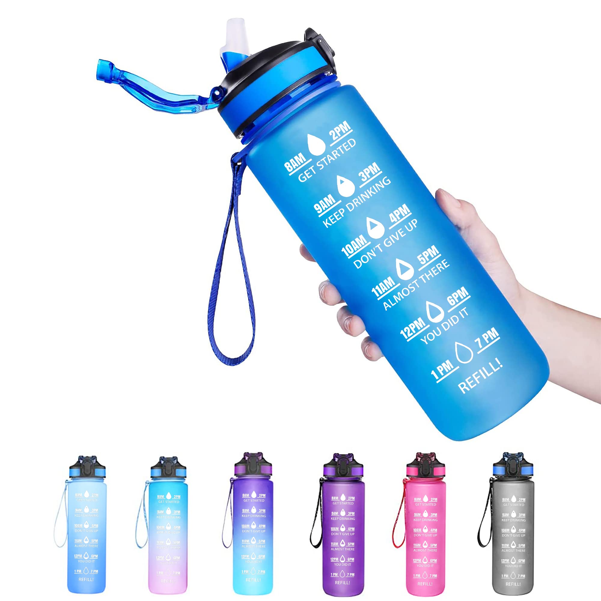 STOREAL Original Tritan Motivational Water Bottle with Straw, Leak-proof, BPA Free, 1L Water bottle with Time Marker, Reusable Drinking Water Bottle for kids Adults - Ideal For Sports, Travel, Gym