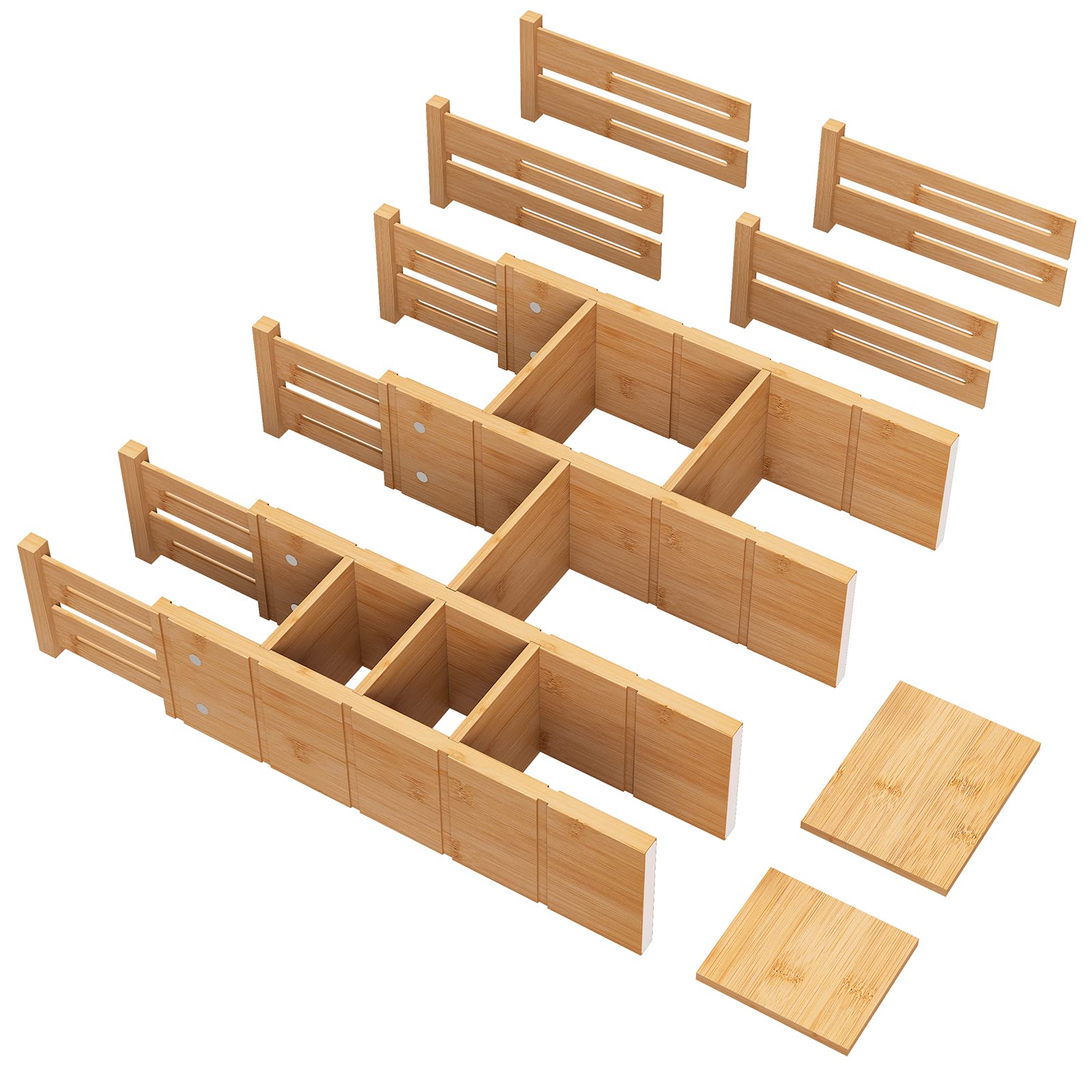 Vriccc 4.4" High Bamboo Drawer Dividers with Inserts, Kitchen Adjustable Drawer Organizers, Expandable Organization for Home, Office, Dressers, and Bathroom, 4 Divider with 8 Insert