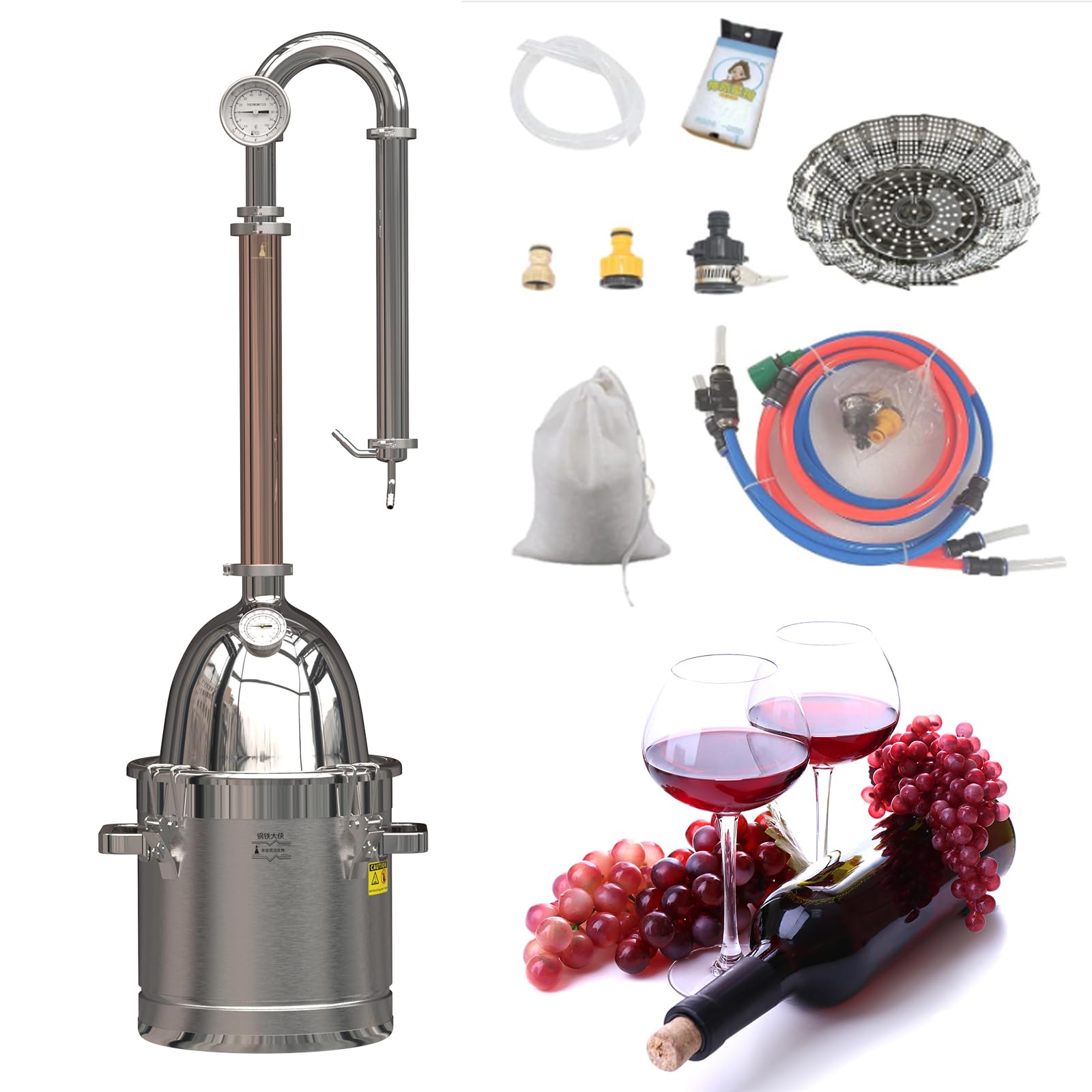 HOOLOO5.8Gal /22L Alcohol Distiller for Home Distilling Kit Stainless Steel Rocket Lid Copper Column for Diy Whiskey Making Kit (SC-22)