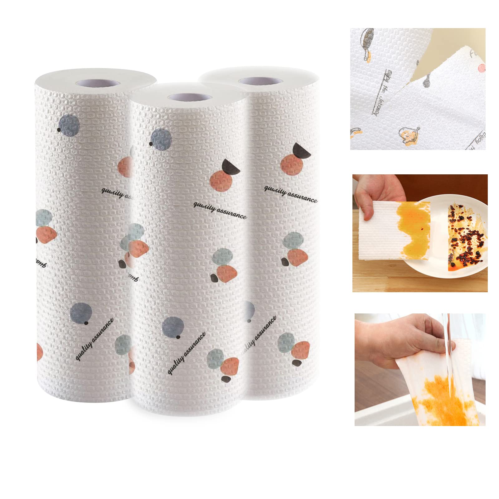 TAME 3 Rolls Cleaning Wipe,Household &Kitchen Towels,Disposable Cleaning Cloth,Dish Cloth Dish Towels Dish Rags REUsable Kitchen Paper Towels,Wash Towels 25 * 25cm