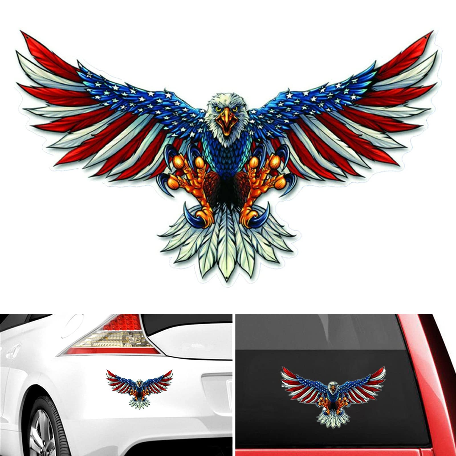 cuecluePack-1 Car Reflective Warning Stickers, 4.5" x 7.4" American Flag Eagle Decorative Decal, Self-Adhesive Body Bumper Sticker Universal for Cars SUVs and Trucks (Multicolored)